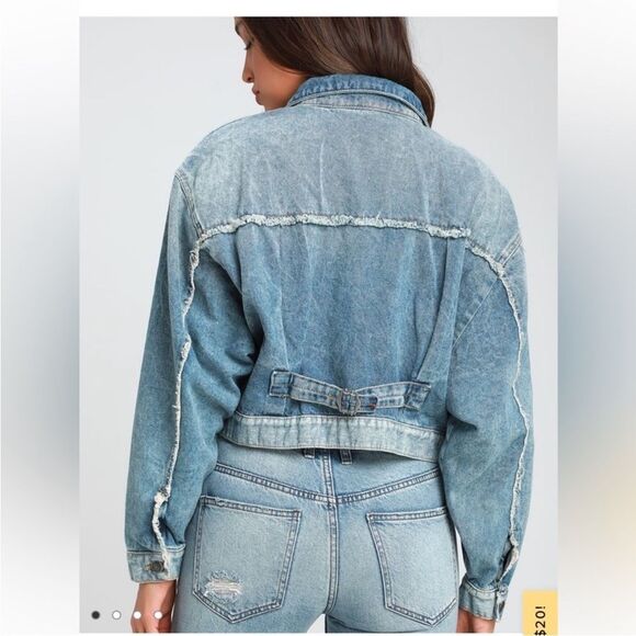 Free People Bedford Distressed Medium Wash Cropped Jacket Size XS - Picture 3 of 11